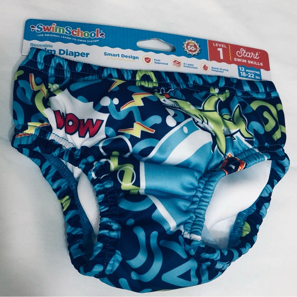 Boy’s Swimming reusable diaper Octopus Shark graphic 4 Layers blue.12months